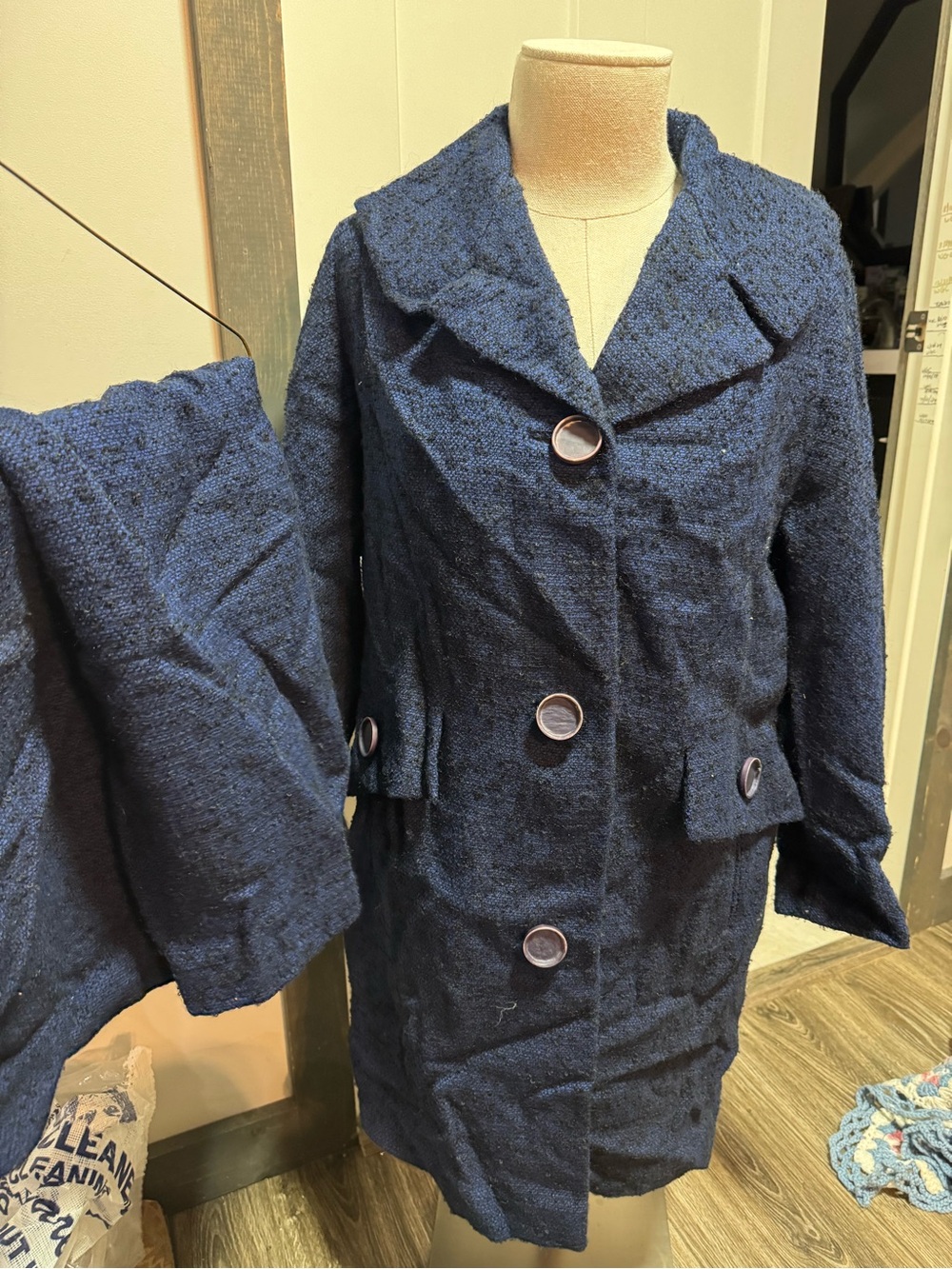 Women’s Navy Textured Button-Front Coat